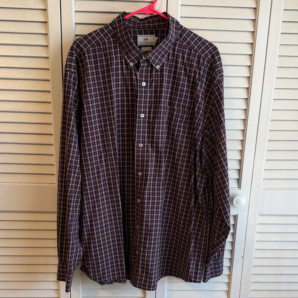 Southern Tide Navy and Purple Plaid Button-Down Shirt